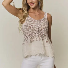 Load image into Gallery viewer, 6260- Crochet Eyelet Babydolltank Top- -MOCHA
