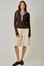 Load image into Gallery viewer, 6576- Denim Mix Textured Knit Henley Top-CHOCOLATE
