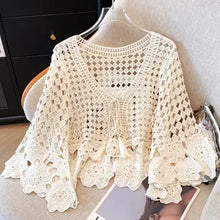Load image into Gallery viewer, 6181- Crochet Cropped LACE UP TOP-BEIGE
