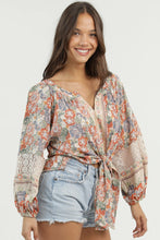 Load image into Gallery viewer, 6597- V Neck Lace Sleeve Tie Front Top
