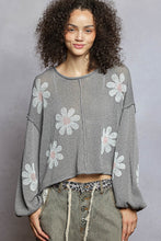 Load image into Gallery viewer, 5799- POL Balloon Sleeve Floral Print Thin Sweater -GREY
