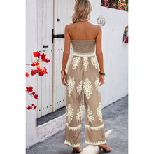 Load image into Gallery viewer, 4415-Off Shoulder Ruched Printed Jumpsuit -KHAKI
