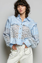Load image into Gallery viewer, 6015- POL-Embroidered Patch Crochet Button Down Jacket-BLUE
