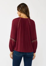 Load image into Gallery viewer, 5591-Embroidered Raglan Split Neck Blouse-BURGUNDY
