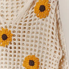 Load image into Gallery viewer, 6187- Sunflower Patched Crochet Sweater with Fringe
