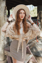 Load image into Gallery viewer, 5973-Crochet Floral Petal Kimono Wrap-MOCHA
