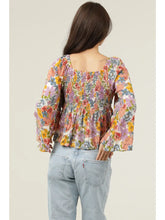 Load image into Gallery viewer, 5822-Twist Front Flare Bell Sleeve Floral Print Top
