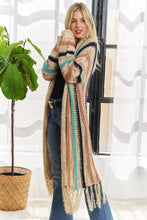 Load image into Gallery viewer, 4771-FRINGE HEM MULTI STRIPE CARDIGAN-IVORY
