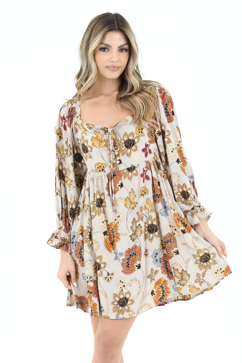 5295-Printed Babydoll boho Dress
