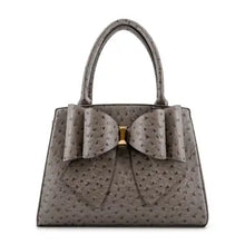 Load image into Gallery viewer, 6469-Elodie Embossed Bow Top Handle Purse – Grey Ostrich
