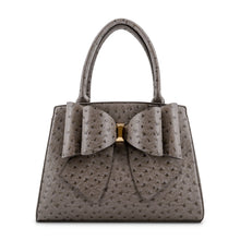 Load image into Gallery viewer, 6541- Elodie Embossed Bow Top Handle Purse – Grey Ostrich
