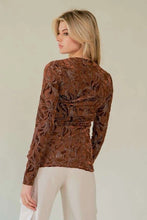 Load image into Gallery viewer, 5523-Mesh Patern Printed Long Sleeve Layering Top-BROWN
