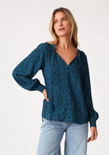 Load image into Gallery viewer, 5592-Zigzag Long Sleeve Tie Neck Blouse-TEAL
