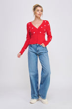 Load image into Gallery viewer, 5861-Cardigan with Contrast 3D Hearts-RED
