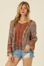 Load image into Gallery viewer, 5589- V Neck Fringe Hem Pullover Sweater-RUST
