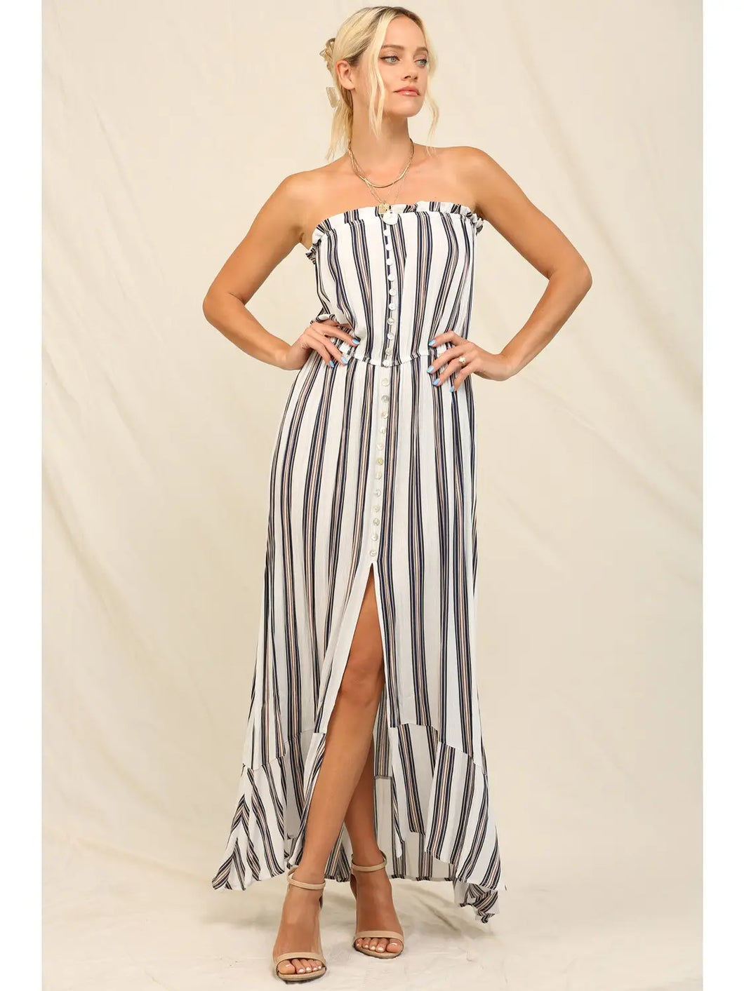 5153-Vertical Stripes Maxi Dress