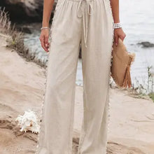 Load image into Gallery viewer, 6113- Women Drawstring Side Detail Wide Leg Beach Pants-KHAKI
