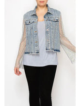 Load image into Gallery viewer, 6208-  Denim Jacket with Sparkly Details &amp; Net Mesh Sleeves - (Copy)
