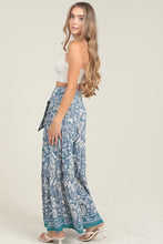 Load image into Gallery viewer, 6078- Printed Wide Leg Pants with Tie Waist-BLUE
