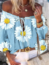 Load image into Gallery viewer, 5849-Daisy Print Off Shoulder Long Sleeve Shirt
