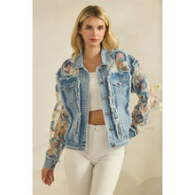 Load image into Gallery viewer, 5864-Denim Jacket with Floral Organza Inset-MULTI
