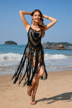 Load image into Gallery viewer, 6057- Mesh Crochet Tassel Coverup- BLACK
