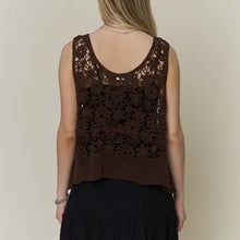 Load image into Gallery viewer, 6335- Crochet Floral Tank Top-COFFEE
