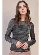 Load image into Gallery viewer, 5698-High Neck Fitted See-Thru Lurex Top-BLK
