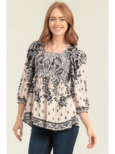 Load image into Gallery viewer, 5586-Square Neck Long Sleeve Smocked Bust Blouse-CREAM
