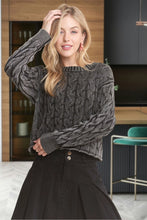 Load image into Gallery viewer, 5544-MINERAL Washed Sweater Top with Cut Edge-CHARCOAL
