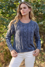 Load image into Gallery viewer, 6529-Mineral Washed Cable Knit Sweater-NAVY
