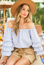 Load image into Gallery viewer, 6004-Off Shoulder Four Tiers Ruffle Sleeve -BLUE
