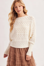 Load image into Gallery viewer, 6366- Boat Neck Balloon Sleeved Pointelle Knit Sweater-CREAM
