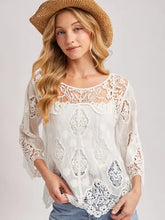 Load image into Gallery viewer, 6121- Boho Sheer Crochet 3/4 Sleeved Top
