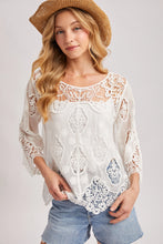 Load image into Gallery viewer, 6353- Boho Sheer Crochet 3/4 Sleeved Top-IVORY
