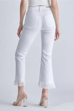 Load image into Gallery viewer, 4290-High Rise Crop Flare Jean with Fringe Hem-WHITE
