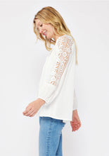 Load image into Gallery viewer, 5044-Floral Lace Trim 3/4 Sleeve Split Neck Top-WHITE
