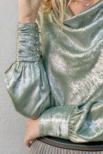 Load image into Gallery viewer, 5740-Metallic Cowl Neck Blouse-SAGE
