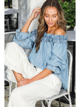 Load image into Gallery viewer, 6008-Casual Off the Shoulder Chambray Denim Blouse
