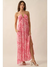 Load image into Gallery viewer, 4090-Floral Crepe Plunging-Neck Halter Maxi Dress
