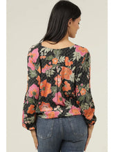Load image into Gallery viewer, 5824- V Neck Lace Trim Floral Print Blouse-BLACK

