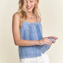 Load image into Gallery viewer, 6266-Chambray Pintuck Tank Top
