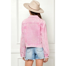 Load image into Gallery viewer, 5071-Cropped Denim Jacket with Asymmetric Seam-PINK
