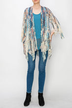 Load image into Gallery viewer, 5984-Classic All Lace Cardigan with Tiered Layers-TURQ/BEIGE
