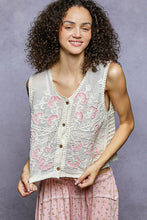 Load image into Gallery viewer, 5962- POL-V Neck Sleeveless Floral Embroidered Crochet Vest Top-PINK
