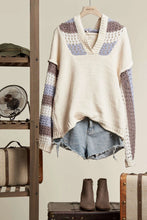 Load image into Gallery viewer, 5346-Hooded Stripe Crochet Detailed Sweater-CREAM
