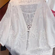 Load image into Gallery viewer, 6173- Open-Front Lace Blouse-WHITE
