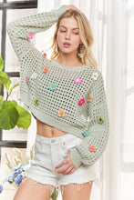 Load image into Gallery viewer, 4890-LONG Sleeves Crochet Sweater Top-green

