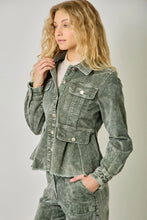 Load image into Gallery viewer, 6661- Washed Denim Peplum Jacket- GREEN

