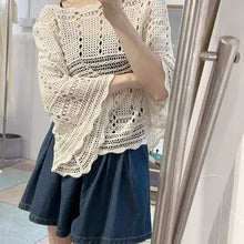 Load image into Gallery viewer, 6184- Summer Top Crochet Knit Bell Sleeve-natural
